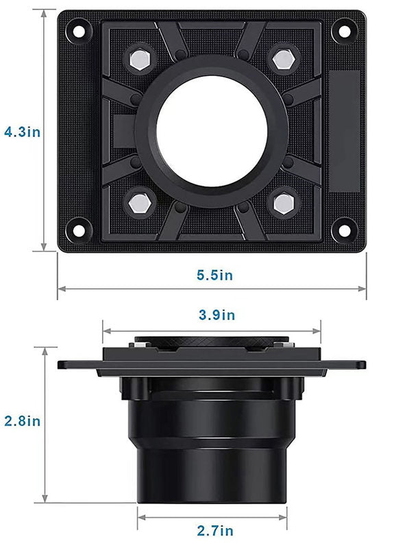 4 Inch Brushed Tile Insert Square Shower Drain with Hair Trap and Base Flange Kit