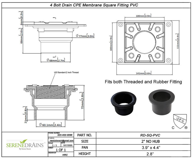 4 Inch Brushed Square Shower Drain Kit with Hair Trap and Base Flange – Ocean Wave Design