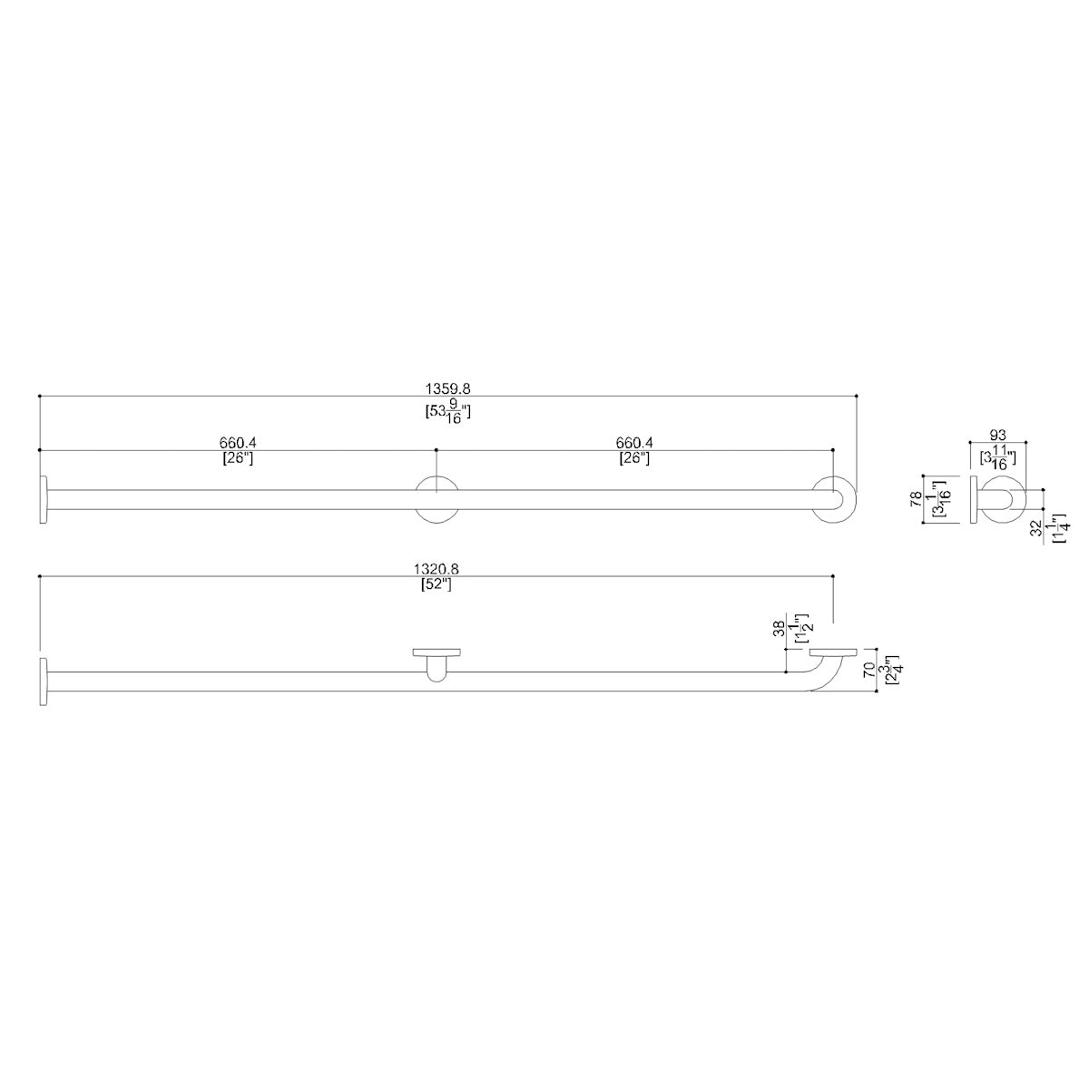 52 Inch Stainless Steel Extra‑Long Wall to Floor Grab Bar, Satin Finish