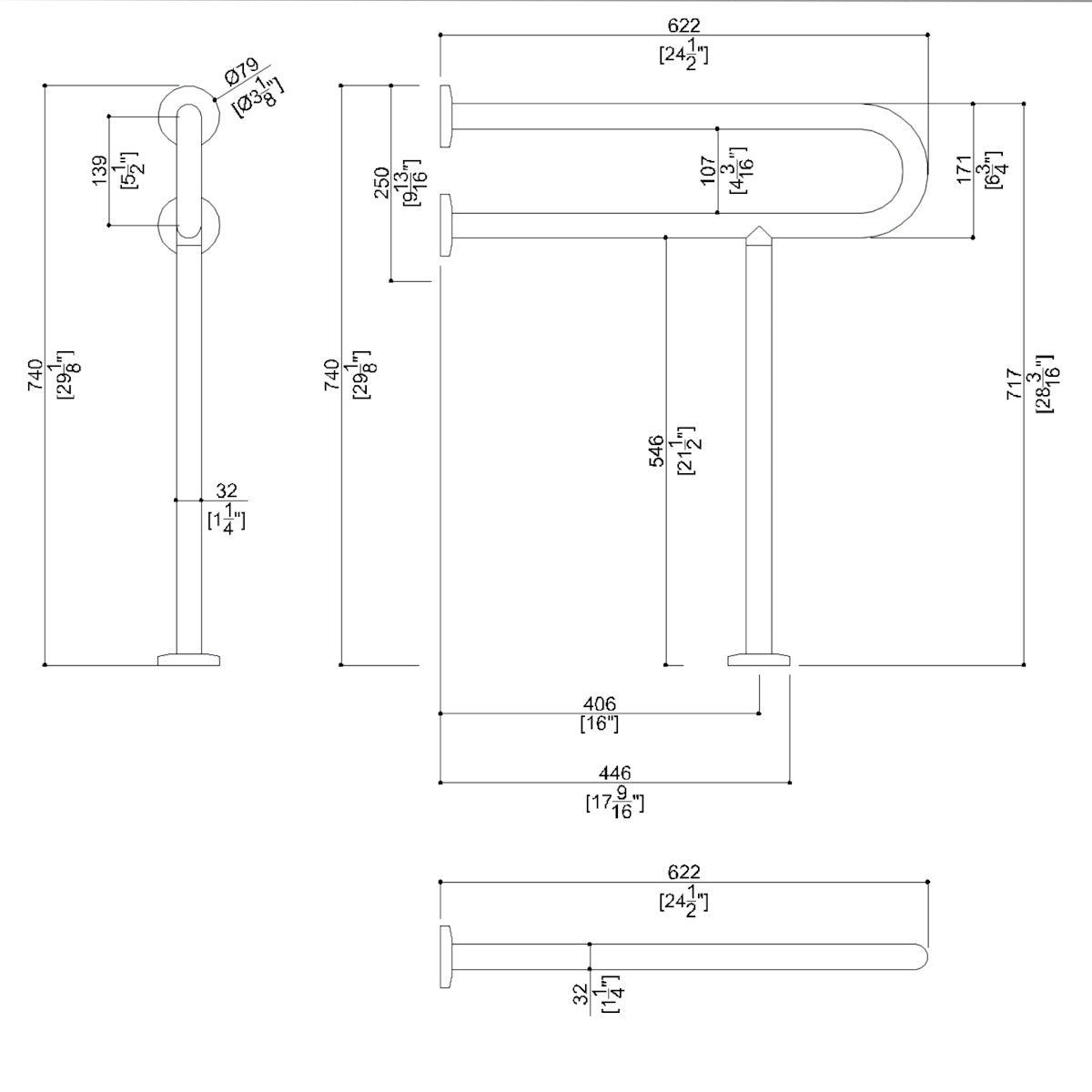 G56JCS03 Wall and Floor Mount Support Grab Bar