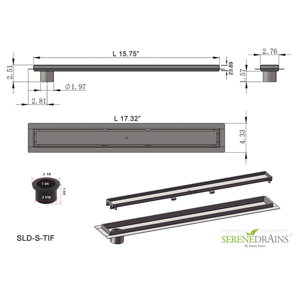 24 Inch Linear Shower Drain with Side Outlet, Full Kit with Hair Trap & Flange Base – SereneDrains