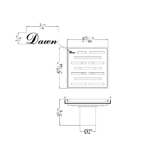 Dawn 5 Inch Square Shower Drain Amazon River Series LAN050504 (push-in) Polished Satin Finish