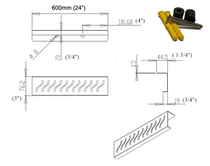 Brushed Shower Shelf, Elegant Drill & Screw Wall Mount Shower Shelf, Ocean Wave Design