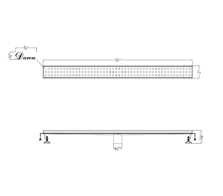 Dawn® 47 Inch Linear Shower Drain, Thames River Series, Polished Satin Finish