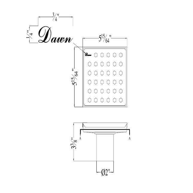 Dawn 5 Inch Square Shower Drain Thames River Series LTS050504 (push-in) Polished Satin Finish