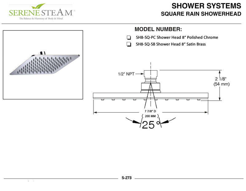 8 Inch Brushed Satin Thin Square Rain Shower Head with 16 Inch Wall Mount Shower Arm