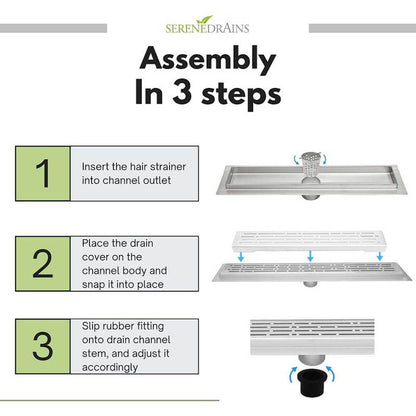 Matte White Tile Insert Linear Shower Drain Kit with Hair Trap and Flange Base