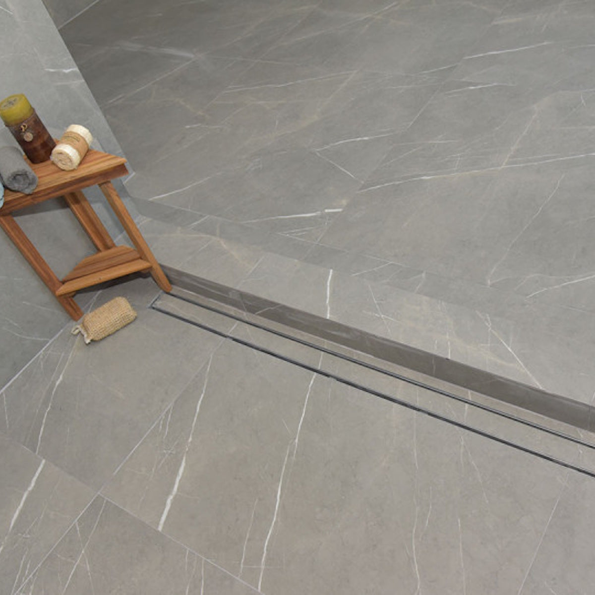 72 Inch Linear Shower Drain Kit with Hair Trap and Flange Base, SereneDrains