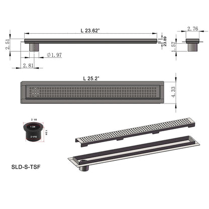 24 Inch Linear Shower Drain with Side Outlet, Full Kit with Hair Trap & Flange Base – SereneDrains