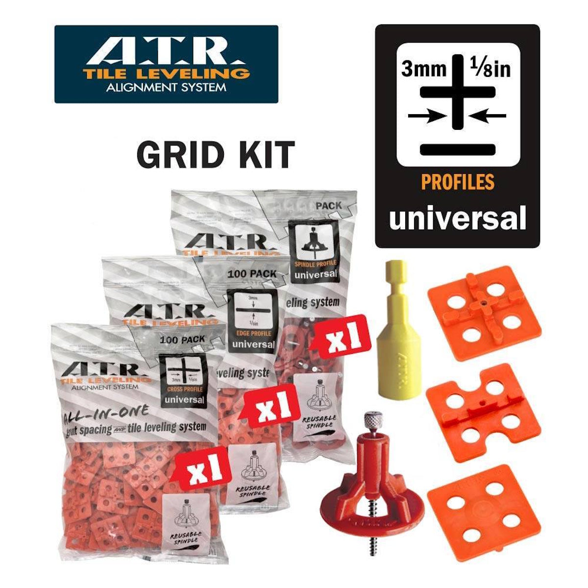 Tile Leveling System for Shower Tile Installation – 250-Piece Grid Pattern Kit, Covers 190 Sq. Ft.