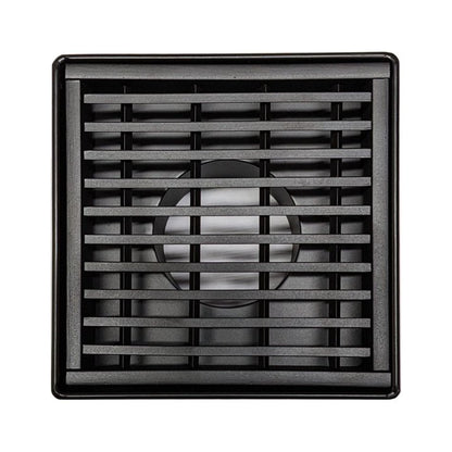 4 Inch Matte Black Square Shower Drain Kit with Hair Trap and Base Flange – Linear Wedge Design