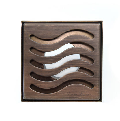 4 Inch Oil-Rubbed Bronze Square Shower Drain Kit with Hair Trap and Base Flange – Ocean Wave Design