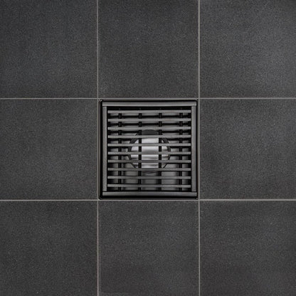 4 Inch Matte Black Square Shower Drain Kit with Hair Trap and Base Flange – Linear Wedge Design