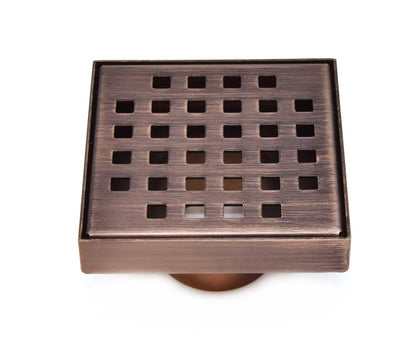 4 Inch Bronze Square Shower Drain Kit with Hair Trap and Base Flange – Traditional Square Design