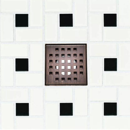 4 Inch Bronze Square Shower Drain Kit with Hair Trap and Base Flange – Traditional Square Design