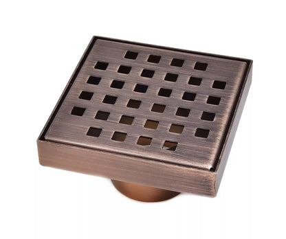 4 Inch Bronze Square Shower Drain Kit with Hair Trap and Base Flange – Traditional Square Design
