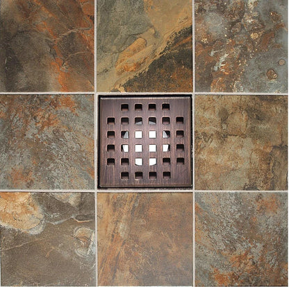 4 Inch Bronze Square Shower Drain Kit with Hair Trap and Base Flange – Traditional Square Design