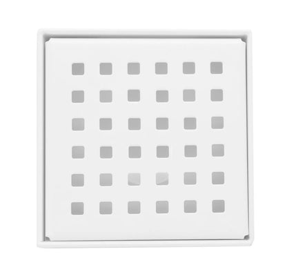 4 Inch Matte White Square Shower Drain Kit with Hair Trap and Base Flange – Traditional Square Design