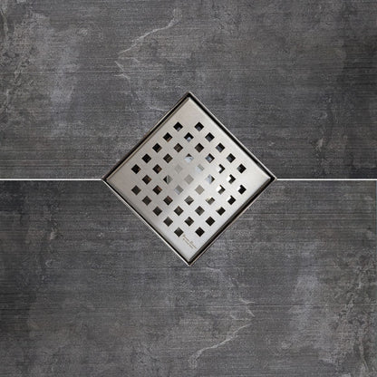 5 Inch Brushed Square Shower Drain Kit with Hair Trap and Base Flange – Traditional Square Design