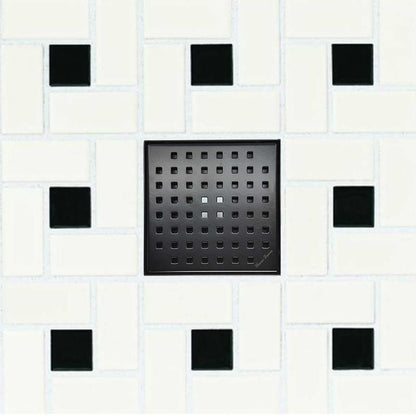 6 Inch Matte Black Square Shower Drain with Hair Trap and Base Flange Kit – Traditional Square Design