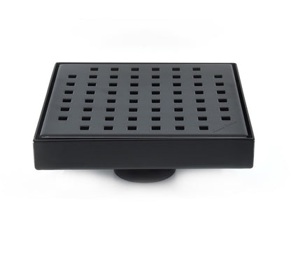 6 Inch Matte Black Square Shower Drain with Hair Trap and Base Flange Kit – Traditional Square Design
