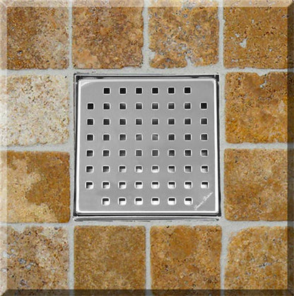 6 Inch Brushed Square Shower Drain with Hair Trap and Base Flange Kit – Traditional Square Design