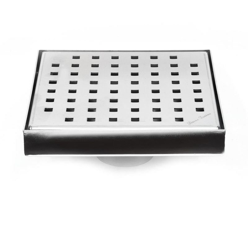 6 Inch Brushed Square Shower Drain with Hair Trap and Base Flange Kit – Traditional Square Design