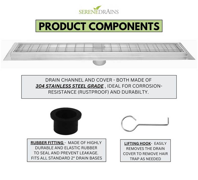 47 Inch Brushed Linear Shower Drain in Wedge Design by SereneDrains