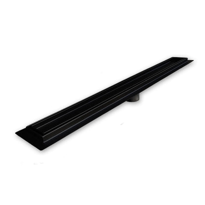 Matte Black Tile Insert Linear Shower Drain Kit with Hair Trap and Flange Base
