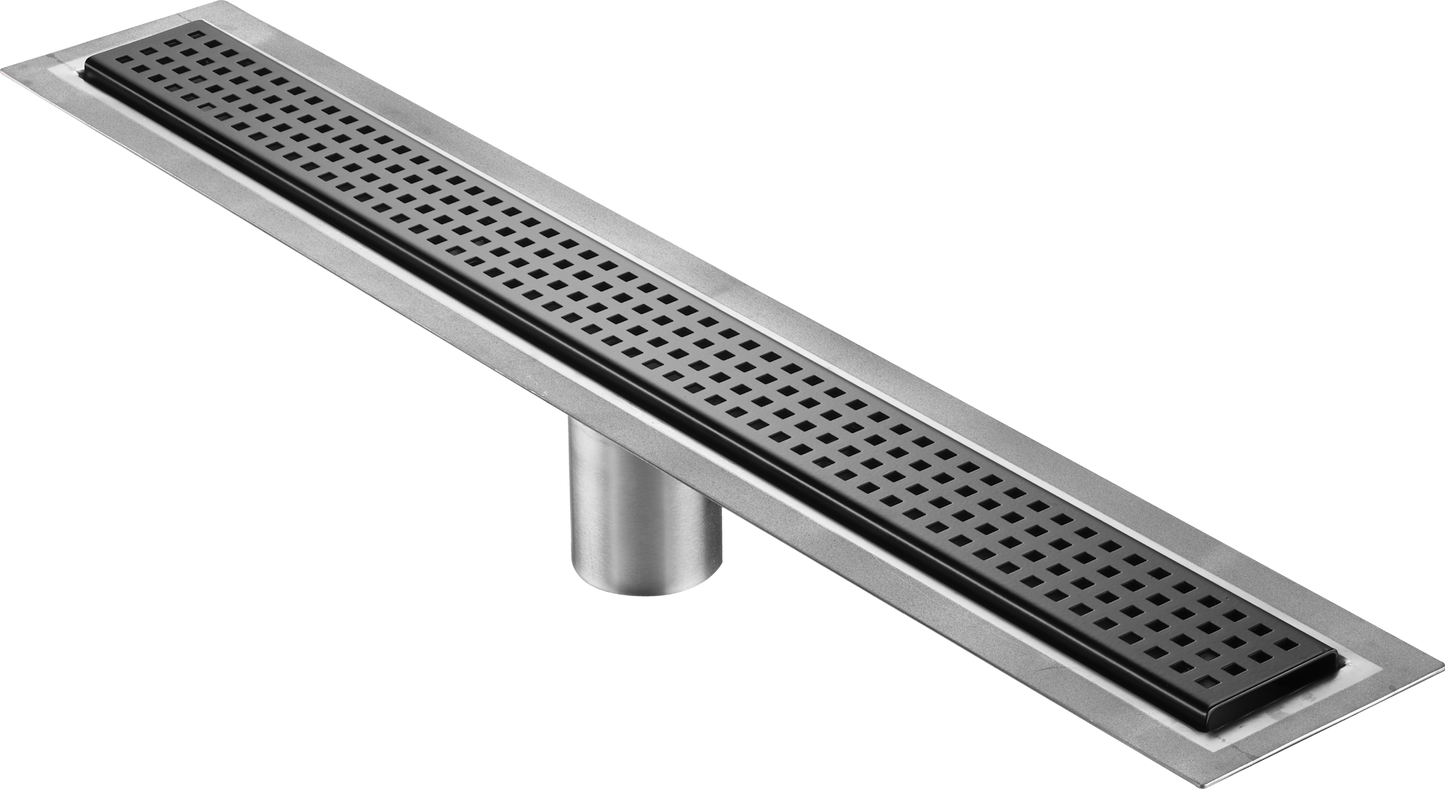 29 Inch Black Linear Shower Drain Square Design, Drains Unlimited