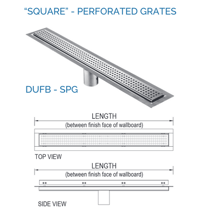 29 Inch Linear Drain Square Design Brushed Stainless Steel, Drains Unlimited