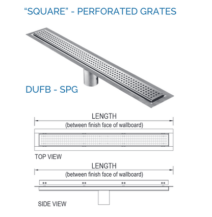 53 Inch Linear Drain Square Design Brushed Stainless Steel, Drains Unlimited
