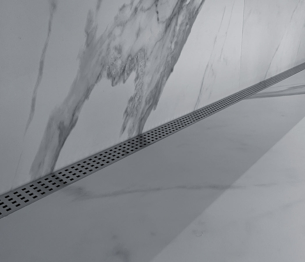 47 Inch Linear Drain Square Design Brushed Stainless Steel, Drains Unlimited