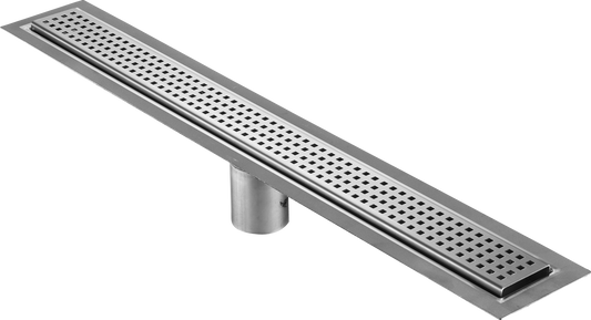 65 Inch Linear Drain Square Design Brushed Stainless Steel, Drains Unlimited