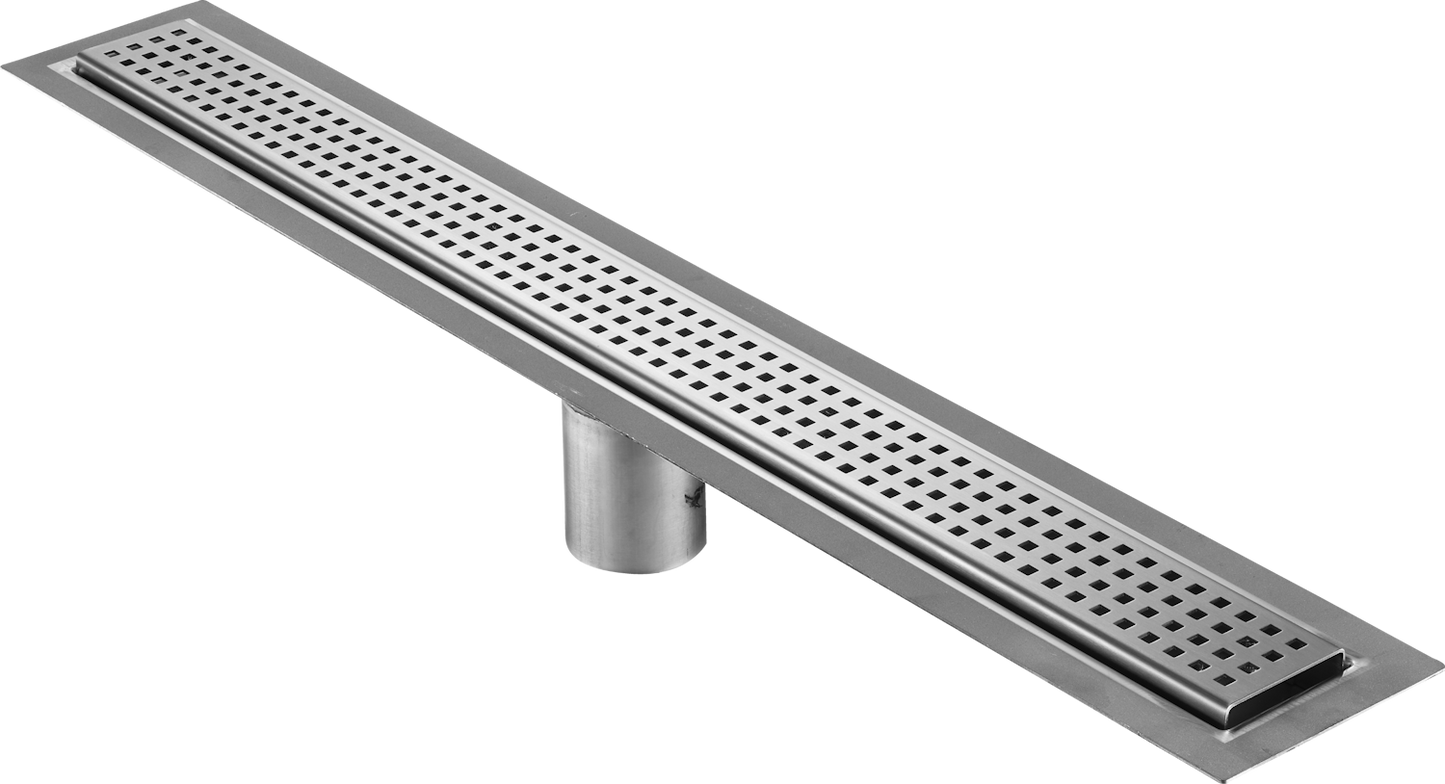 47 Inch Linear Drain Square Design Brushed Stainless Steel, Drains Unlimited