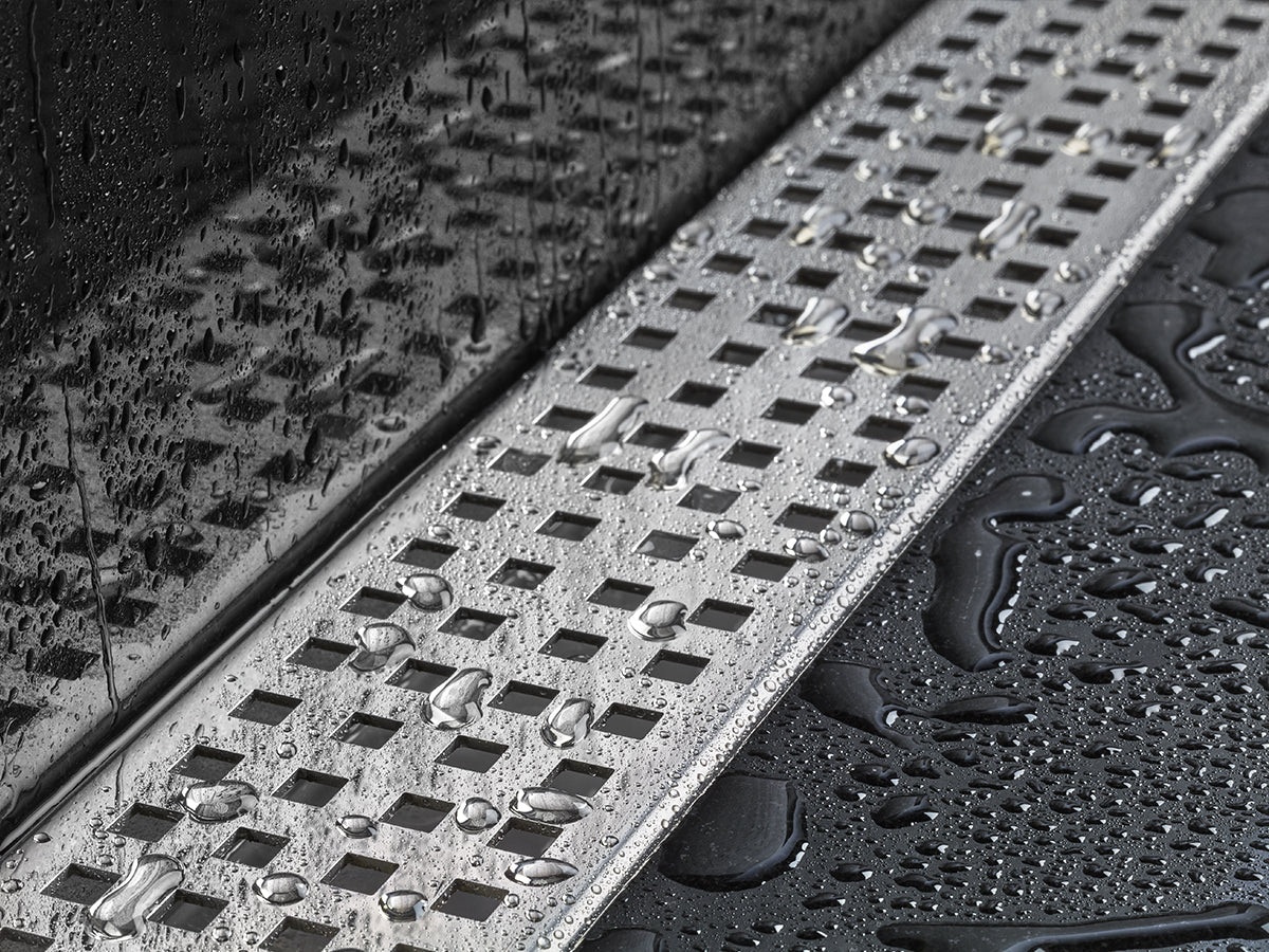 47 Inch Linear Drain Square Design Brushed Stainless Steel, Drains Unlimited