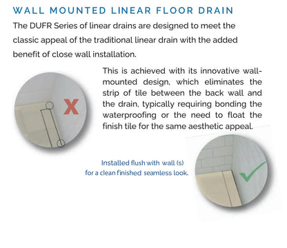 34 Inch Tile Insert Wall Linear Floor Drain, Backwall Flange Only, Drains Unlimited