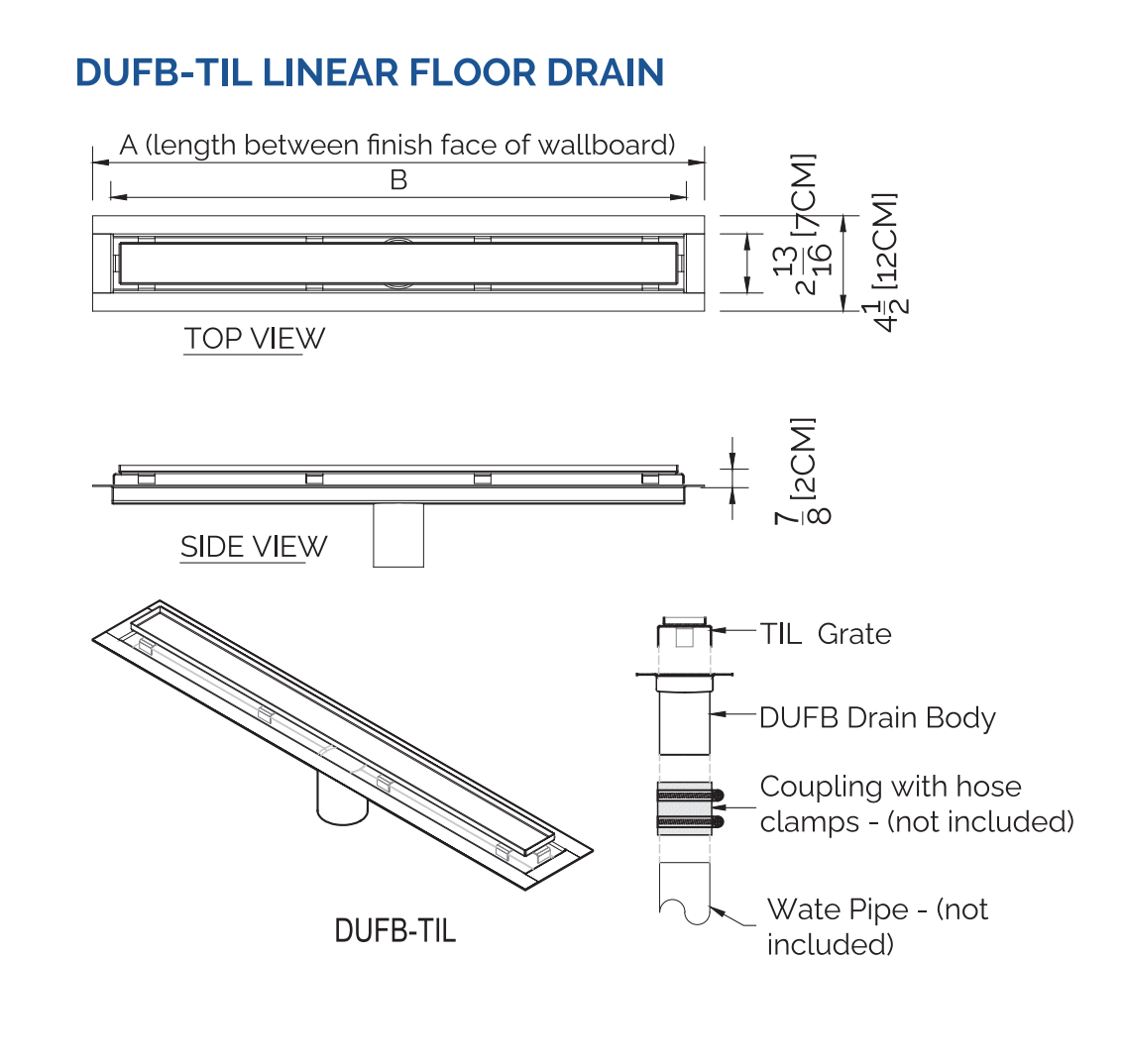 29 Inch Tile-in Linear Shower Drain Brushed Stainless Steel, Drains Unlimited