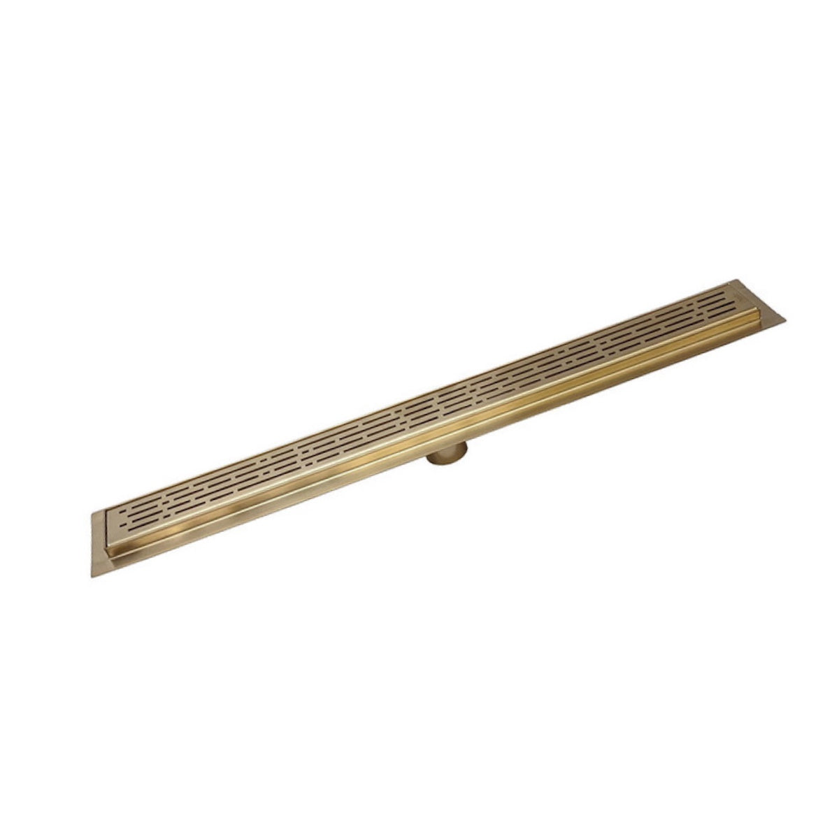 Satin Gold Linear Shower Drain Kit with Hair Trap and Flange Base, SereneDrains