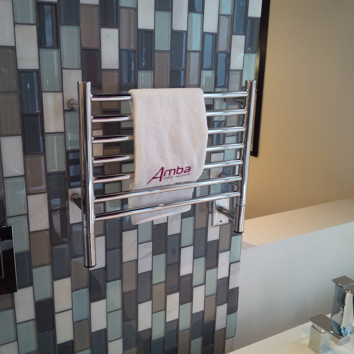 Amba Jeeves H Straight Wall Mounted Towel Warmer Rack, 7 Bars, Hardwired, 21" W x 18" H