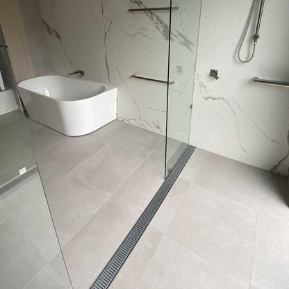 24 Inch Custom Linear Shower Drain, Lauxes Grates NeXT Generation Drains