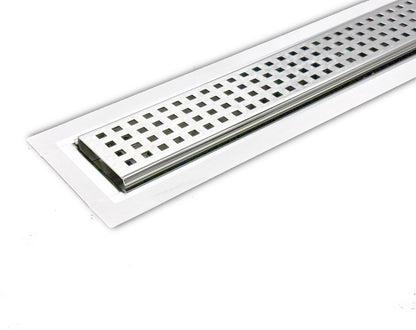 33 Inch Linear Drain Square Design Brushed Stainless Steel, Drains Unlimited