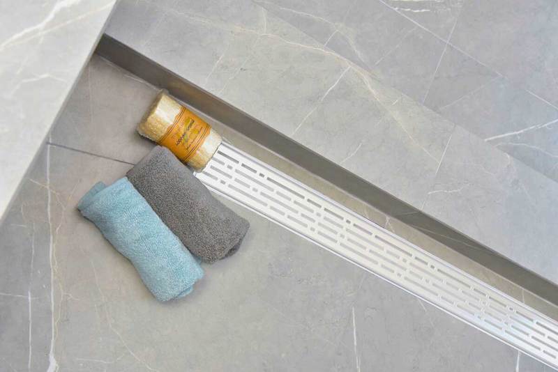 16 Inch Matte White Linear Shower Drain, Broken Lane Design by SereneDrains