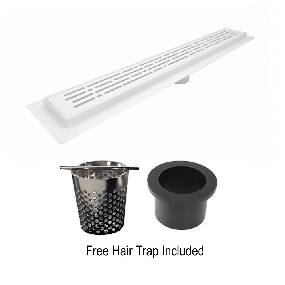 16 Inch Matte White Linear Shower Drain, Broken Lane Design by SereneDrains