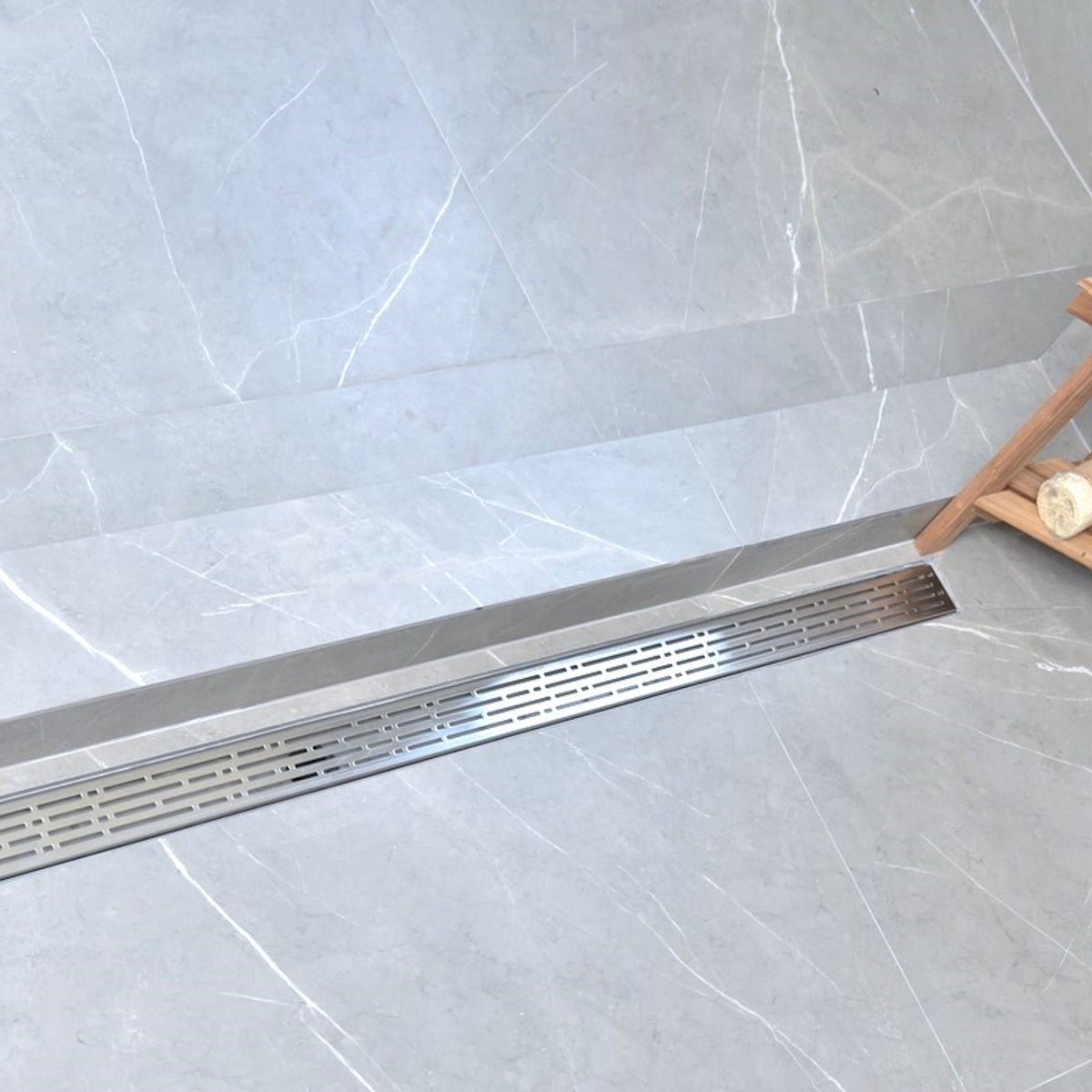 72 Inch Linear Shower Drain Kit with Hair Trap and Flange Base, SereneDrains