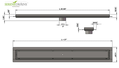 35 Inch Matte White Tile Insert Linear Shower Drain by SereneDrains