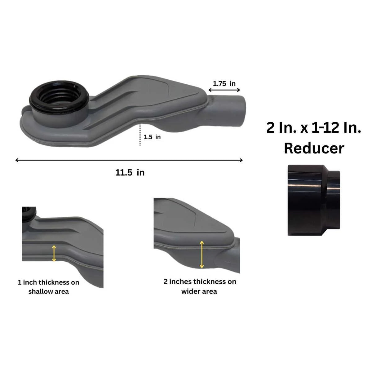 SereneDrains Brushed Linear Drain with Horizontal Side Outlet Adapter Kit