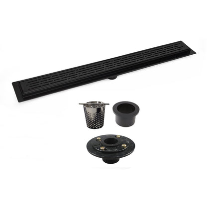 Matte Black Linear Drain for Curbless Shower with Hair Trap and Flange Base, SereneDrains