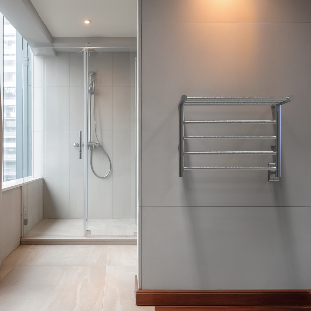 Shelf Towel Radiator, Amba Radiant Electric Towel Radiator with Shelf, 8 Bar