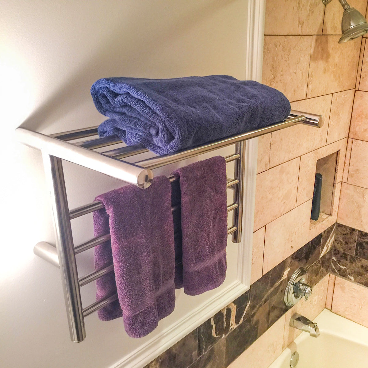 Shelf Towel Radiator, Amba Radiant Electric Towel Radiator with Shelf, 8 Bar